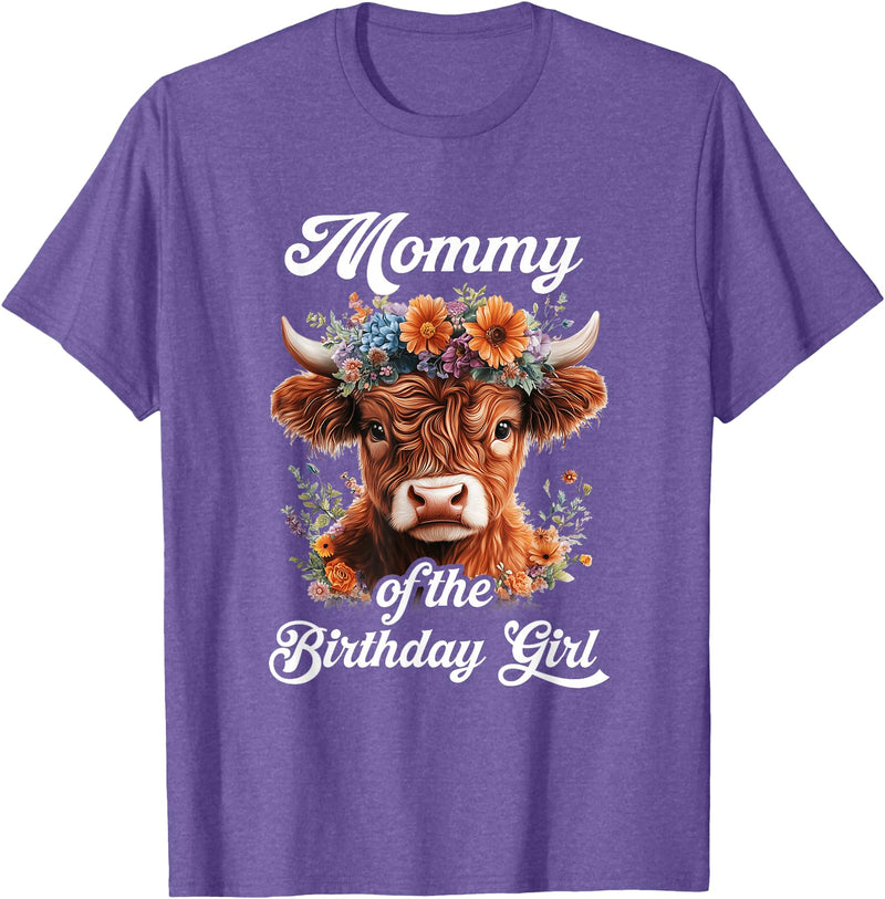 Mommy Highland Cow Birthday Girl Mommy Of The Birthday Girl Highland Cow Farm Family T-Shirt - Purple Heather