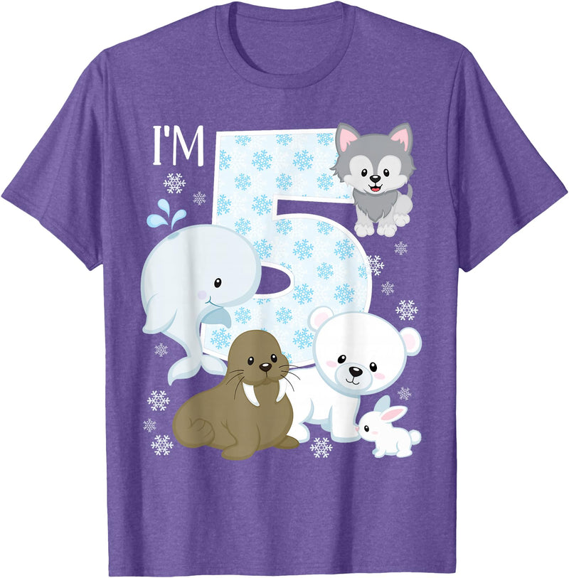 Arctic Animals Birthday Party Family Matching Bday Arctic Animals 5th Birthday Polar Bear Walrus Fox Sea Theme T-Shirt - Purple Heather