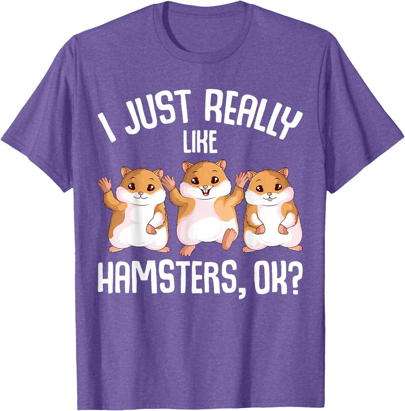 I Just Really Like Hamsters Hammy Girls Women Hamster T-Shirt - Purple Heather