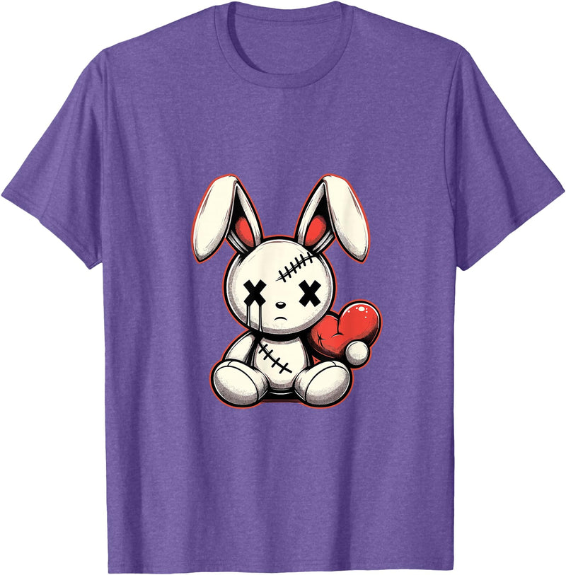Heartfelt Voodoo Bunny Stitched Rabbit Gothic T-Shirt in Purple Heather