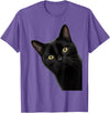 Curious Cat Collective Funny Black Cat Peekaboo Portrait Peeking Halloween Cat T-Shirt - Purple Heather