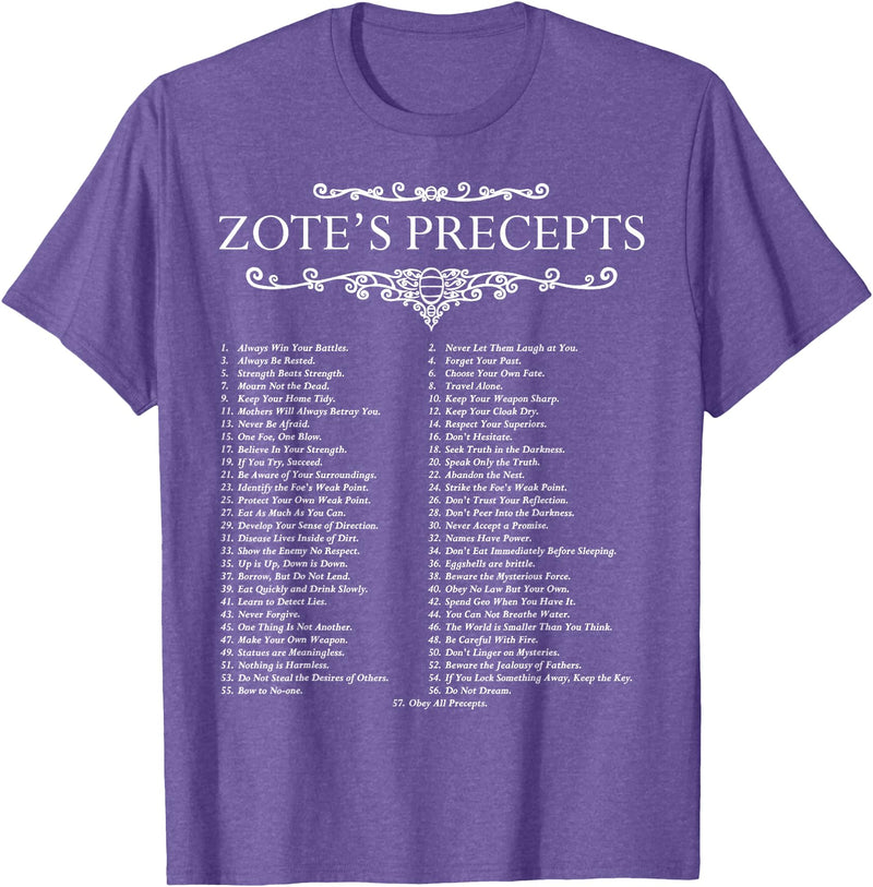 MathWare Funny Nerdy Zote's Precepts Knight Gamer T-Shirt - Purple Heather