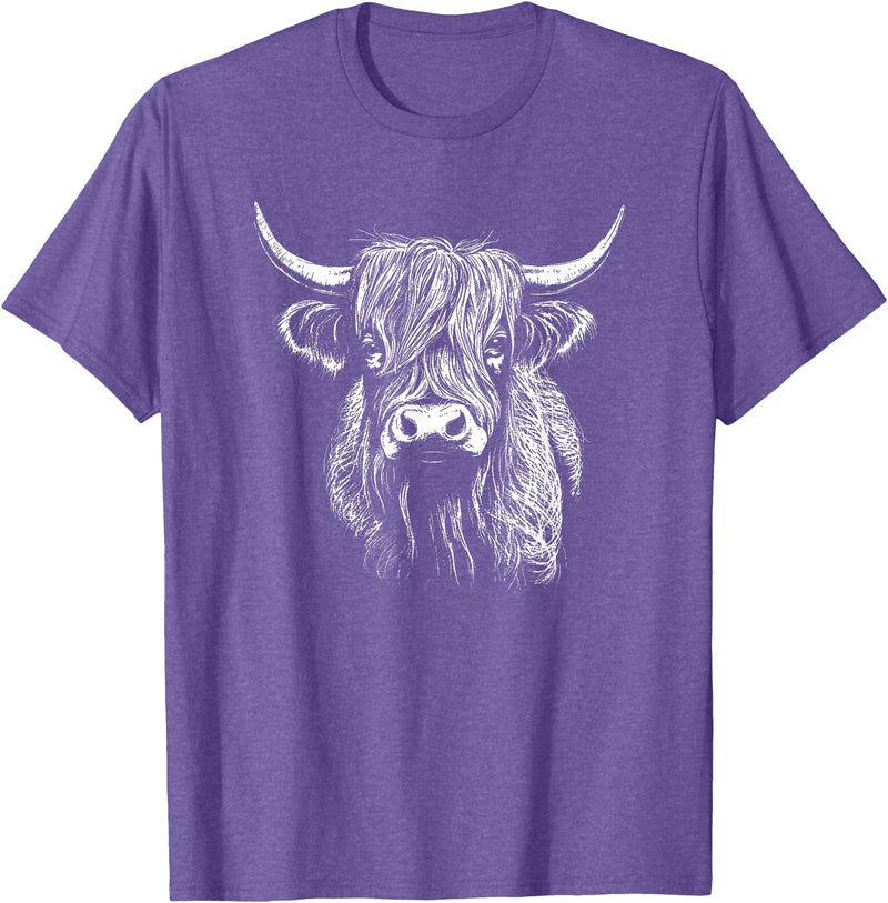 Scottish Highland Cattle Cow Merch Scottish Highland Cattle Cow Drawing T-Shirt - Purple Heather