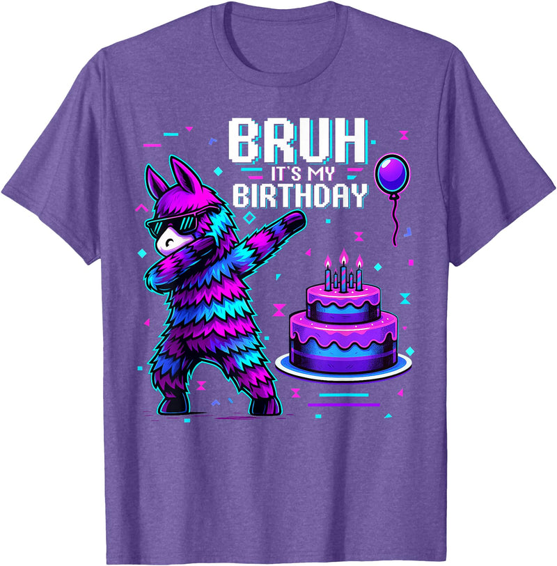 Llama Pinata Birthday Family Decorations Bruh Its My Birthday Llama Pinata Boy Girl Family Party Bday T-Shirt - Purple Heather