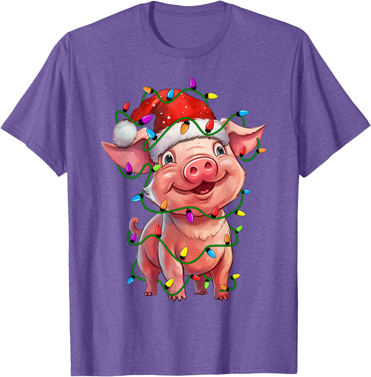 Pig Lovers Christmas Tree Lights Pig Santa Christmas Tree Lighting Xmas Funny T-Shirt - Purple Heather
