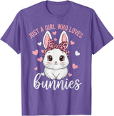Cute Bunny Rabbit Girls Kids Just a Girl Who Loves Bunnies T-Shirt in Purple Heather