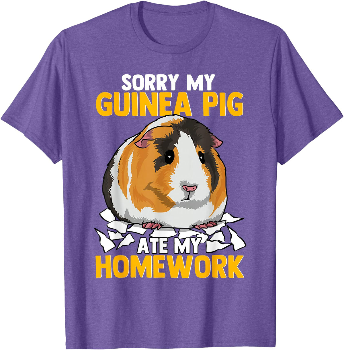 Sorry My Guinea Pig Ate My Homework Funny Pet Rodent Hamster T-Shirt - Purple Heather