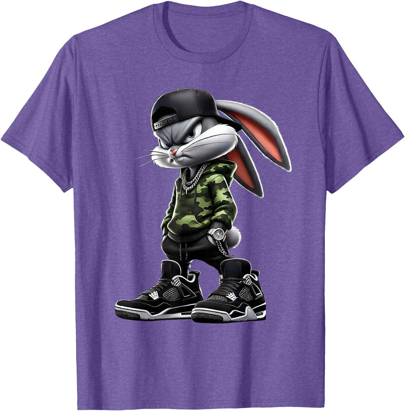 Cool Funny Bunny Rabbit Lovers Happy Easter Retro Trendy T-Shirt in Purple Heather