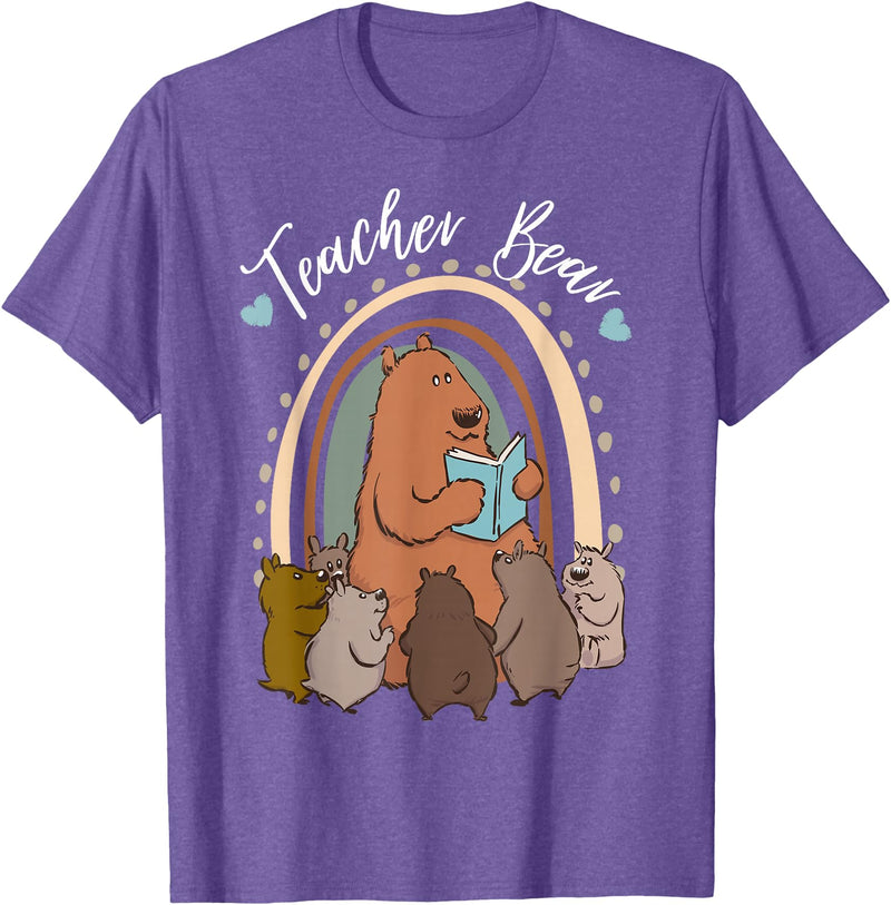 Thank You Teacher Appreciation Gifts Teacher Bear Reading Appreciation Teacher Graphic T-Shirt - Purple Heather