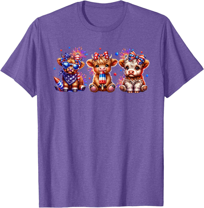 July 4th Highland Cow Farm Lovers American Costume Highland Cow Cattle Animal Lover Patriotic 4th of July T-Shirt - Purple