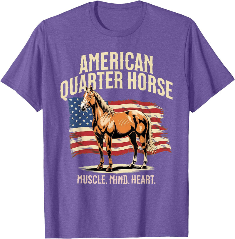 American Quarter Horse Patriotic Western Design American Quarter Horse Muscle Mind Heart Patriotic Horse T-Shirt - Purple Heather