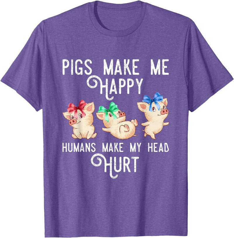 Zone - 365 Funny Pig Animals Lover Pigs Make Me Happy Humans Make My Head Hurt Funny Gift T-Shirt - Purple Heather