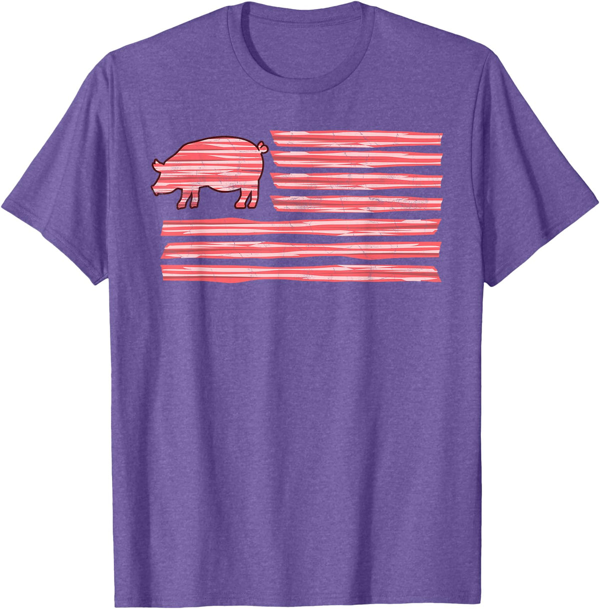 Symbolizes Roasts Hog Meat Sweet Bacon Clothing Sweet Salted Smoke Meaty Pig Flag Artwork Bacon T-Shirt - Purple Heather
