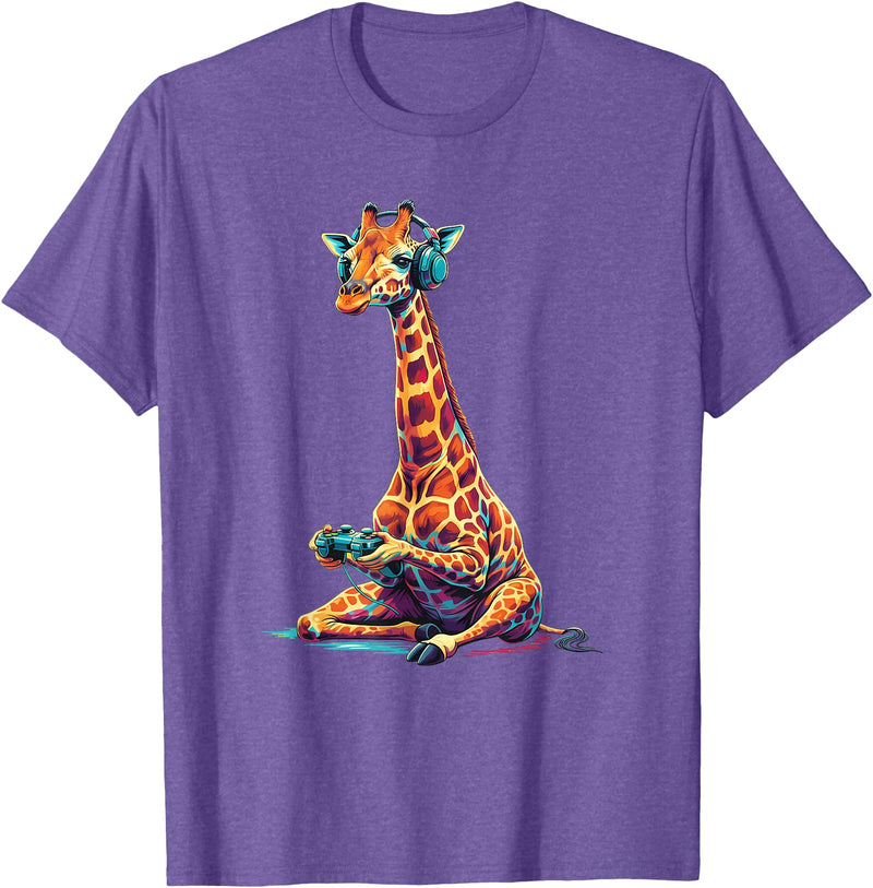 Giraffe Gamer Lovers Animal Men Women Kids Giraffe Gaming Animal Video Games Funny Giraffe T-Shirt - Purple Heather