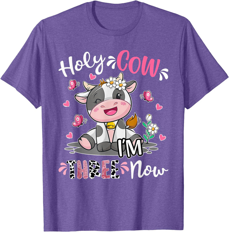 Holy Cow I'm Three 3 3rd Birthday Boy Girl Kids Holy Cow I'm Three 3 Years Old 3rd Birthday Boy Girl T-Shirt - Purple Heather