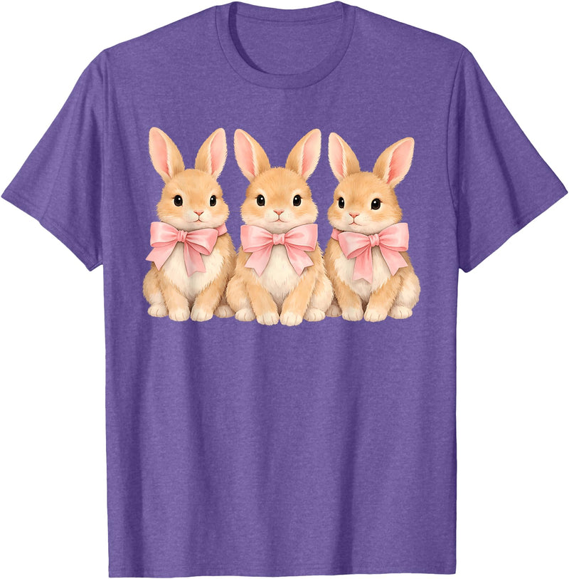 Retro Bunny Coquette Bow Rabbit Easter Women Teen Girls T-Shirt in Purple Heather