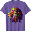 Lion Artistic For Men Women Kids Colorful Lion Head Design Pop Art Style T-Shirt - Purple Heather