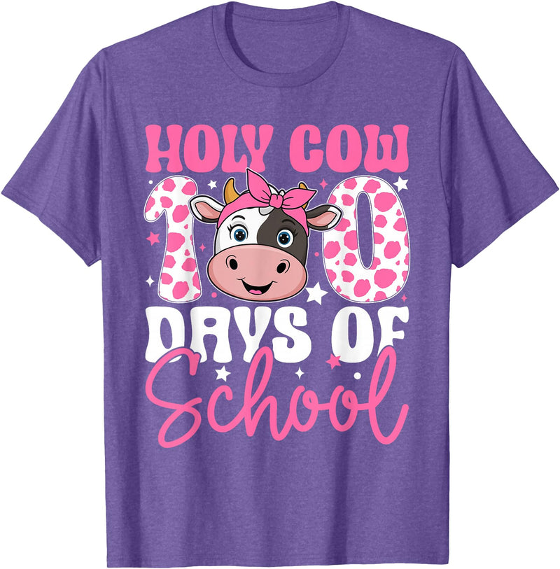 Holy Cow 100 Days of School Teachers Students Girls Women T-Shirt - Purple Heather