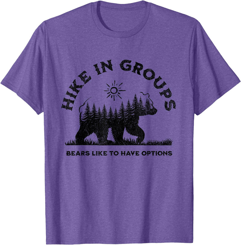 Hiking Bear Apparel Hike in Groups Bears Like to Have Options Funny Camping T-Shirt - Purple Heather