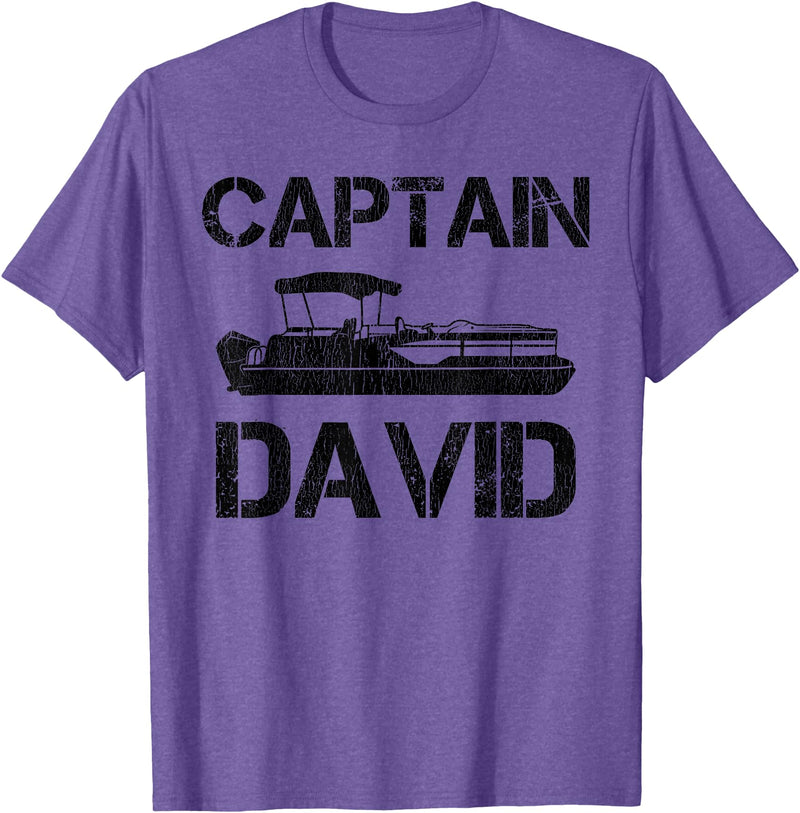 Custom Boat Captain Personalized Name Designs Captain David Pontoon Personalized Boat Name Fishing Trip T-Shirt - Purple Heather