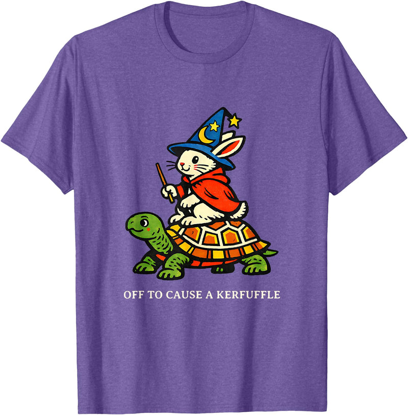Off to Cause a Kerfuffle Bunny Rabbit Turtle T-Shirt in Purple Heather