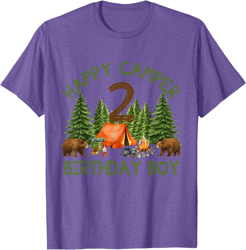 Camping 2nd Birthday Adventure Family Matching Camper 2nd Birthday Boy Forest Bear Camping Adventure Gift T-Shirt - Purple Heather