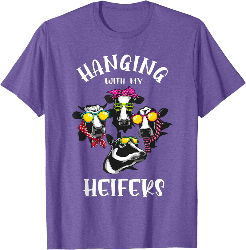 Cute Cow Herder Lady Animal Farm Lover Designs Funny Hanging with My Heifers Gift for Women Cow Farmer Girl T-Shirt - Purple