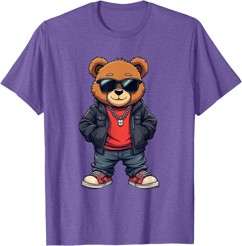 GRAKIMO Cool Teddy Bear Graphic Men Women Boy Girl Kids T-Shirt - Purple Heather