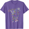 Cow Christmas Light Tree Cow Xmas Snow Lover T-Shirt - Purple Heather