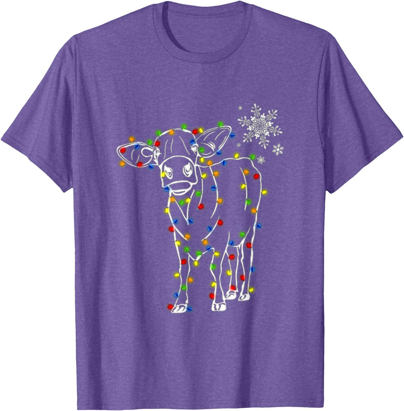 Cow Christmas Light Tree Cow Xmas Snow Lover T-Shirt - Purple Heather