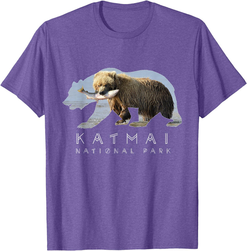 Katmai National Park Landscape Shirts & Gifts Alaskan Bear Katmai National Park Lake Image Alaska Souvenir T-Shirt - Purple Heather