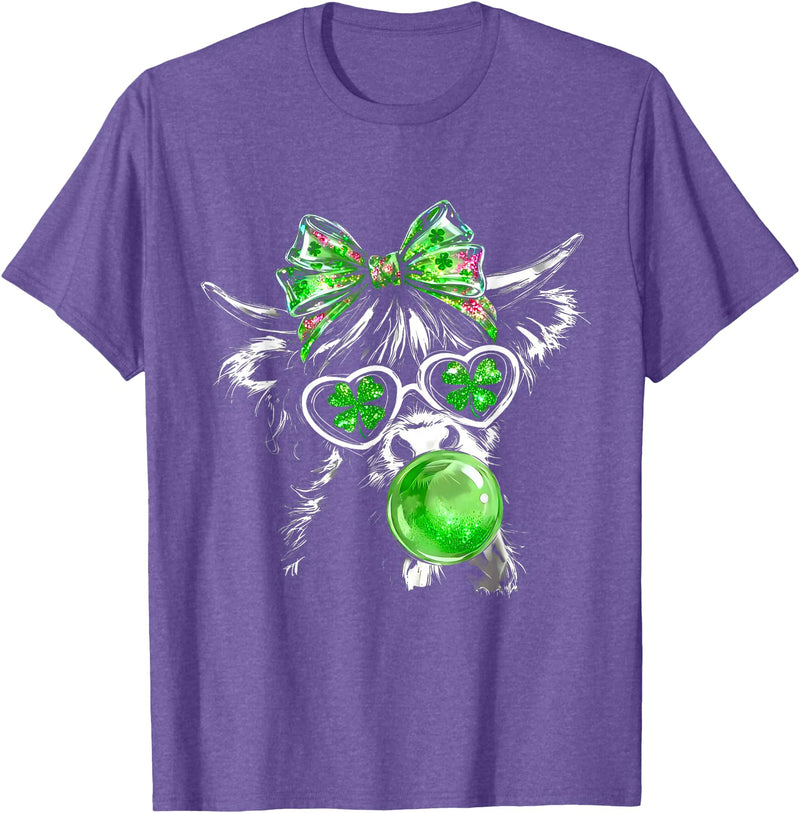 Funny St Patrick’s Day Shamrock Irish Cow Lover Coquette Highland Cow St Patrick’s Day Lucky Irish Cow Lover T-Shirt -