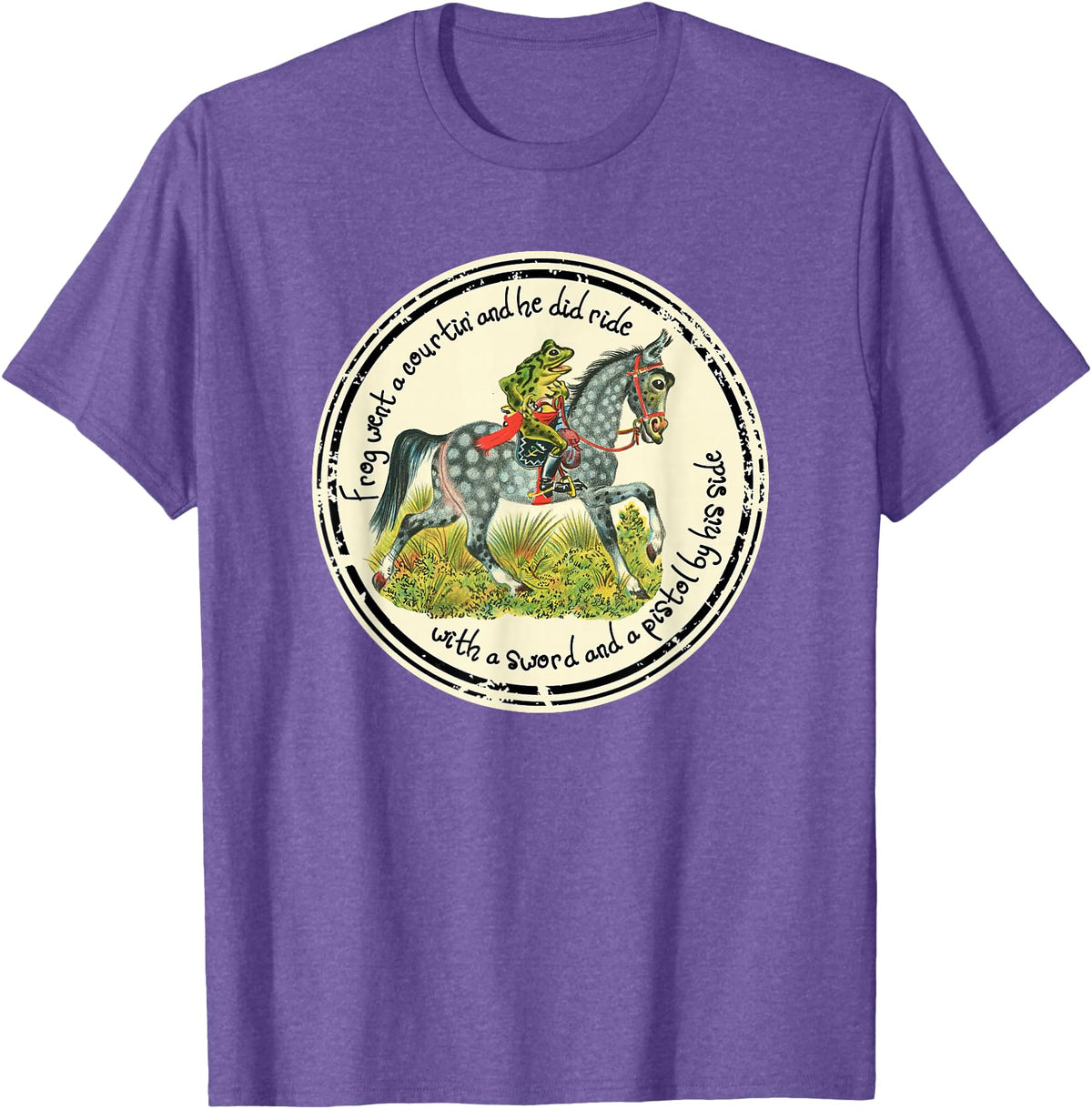 Brown County General Frog Went a Courtin Riding Horse with Sword Folk Tale T-Shirt - Purple Heather