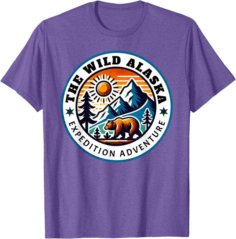 Hiking Glacier Bear and Alaska Frontier Apparel Glacier Mountain Landscape and Alaskan Bear Wildlife T-Shirt - Purple Heather