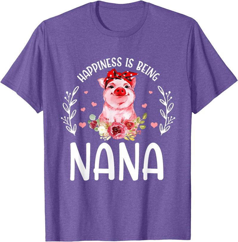 Mother's Day Matching Family Happiness Is Being A Nana Cute Pig T-Shirt - Purple Heather