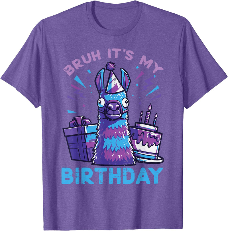 Birthday Party Shirts For Men Women Kids Bruh Its My Birthday Llama Pinata Bday Party Men Women Kids T-Shirt - Purple Heather