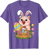 Happy Easter Pig Animal Happy Easter Women Girls Kids Easter Egg Basket Easter Pig T-Shirt - Purple Heather