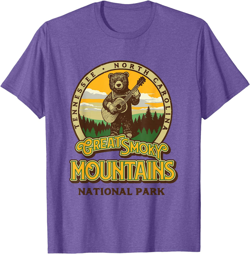 The Thrift Garage Great Smoky Mountains National Park Guitar Bear Cute Smokies T-Shirt - Purple Heather