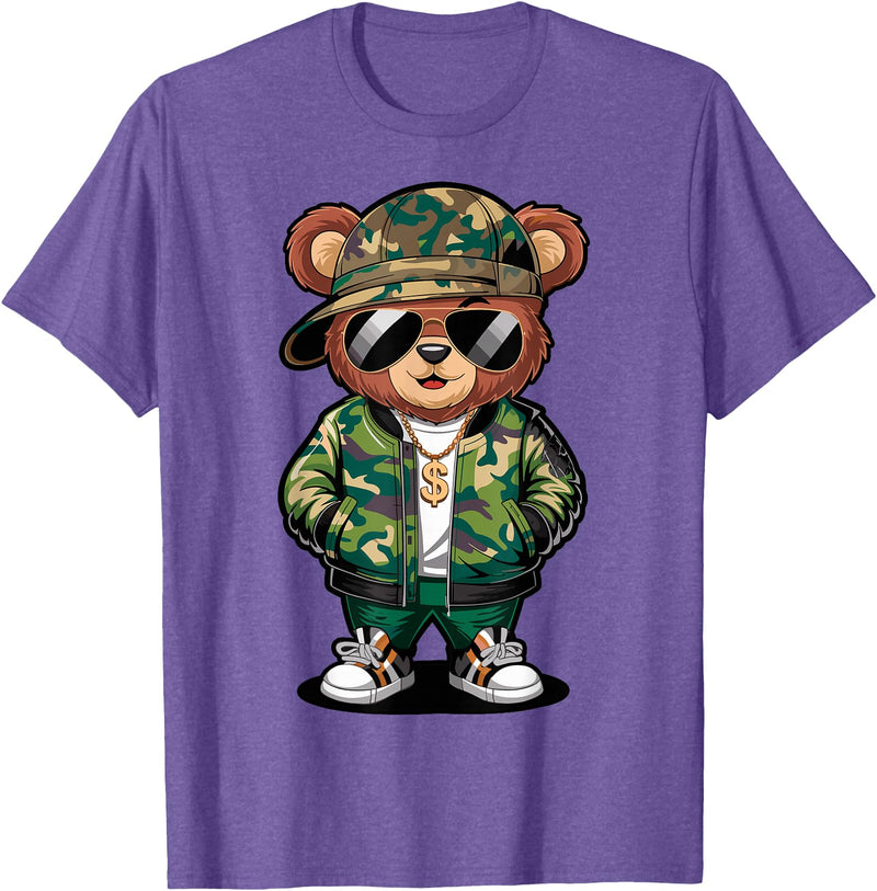 Magical and Funny Teddy Bear Gifts Hip Hop Teddy Bear Camouflage Rap Music T-Shirt - Purple Heather