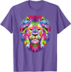 Color Critters Cute Rainbow Lion Head Vibrant Jungle Lion Celebration T-Shirt - Purple Heather