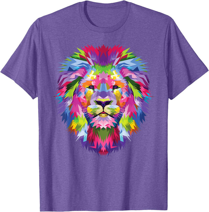 Color Critters Cute Rainbow Lion Head Vibrant Jungle Lion Celebration T-Shirt - Purple Heather