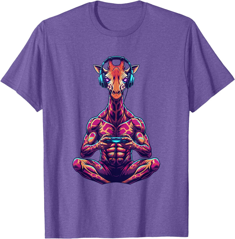 Funny Graphic Gamers tee Giraffe Funny Video Games Giraffe T-Shirt - Purple Heather