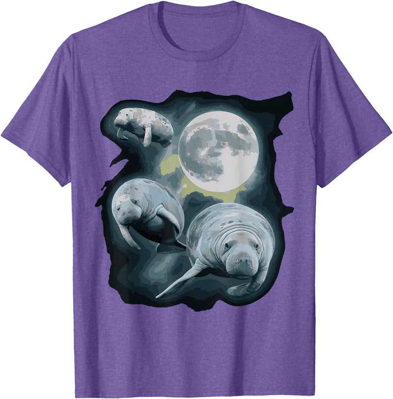 Manatee Howling Moon Manatee Sea Cow Three Manatee Howling At The Moon T-Shirt - Purple Heather