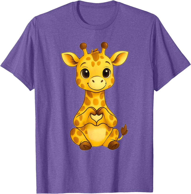 Giraffe Designer Designs Giraffe with heart | Cute giraffe with heart symbol T-Shirt - Purple Heather