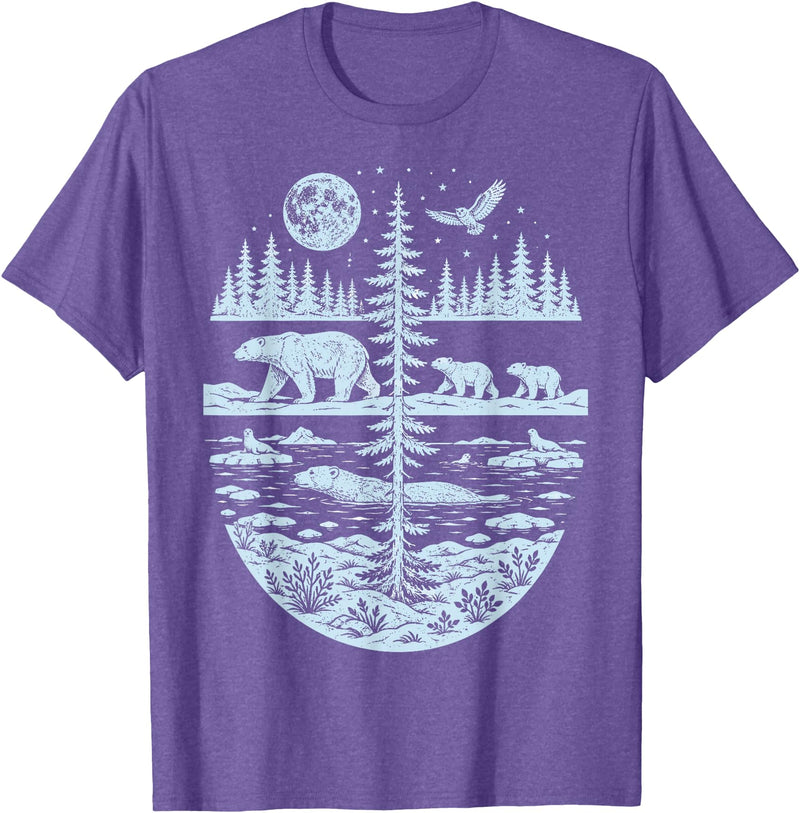 Polar Bear Arctic Tundra Wildlife Nature Lover Polar Bear Arctic Wilderness Nature Scene Wildlife Lover T-Shirt - Purple Heather
