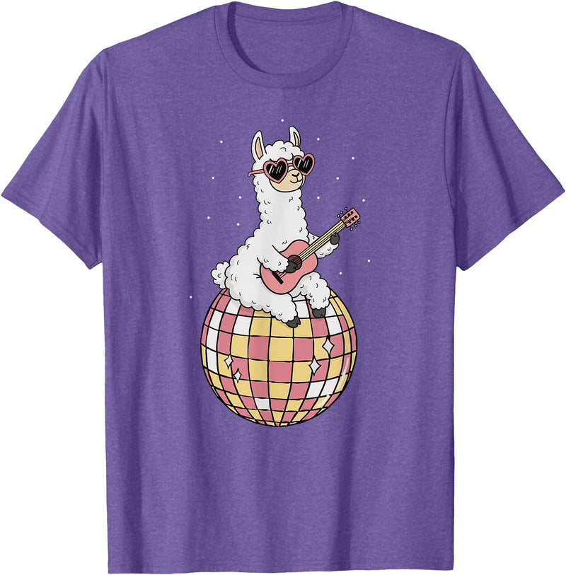 DiscoballAxis1 Funny Llama Disco Dancing Ball Groovy Retro 80s Costume T-Shirt - Purple Heather