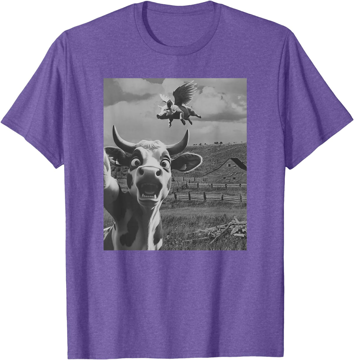 When Pigs Fly Pig Lover Designs Apparel Gifts Cow Selfie With Flying Pigs Fly Funny Gift for Men Women Kid T-Shirt - Purple Heather