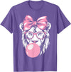 Lion Bubblegum Lion Wearing Glasses and Blowing Pink Bubble Gum T-Shirt - Purple Heather