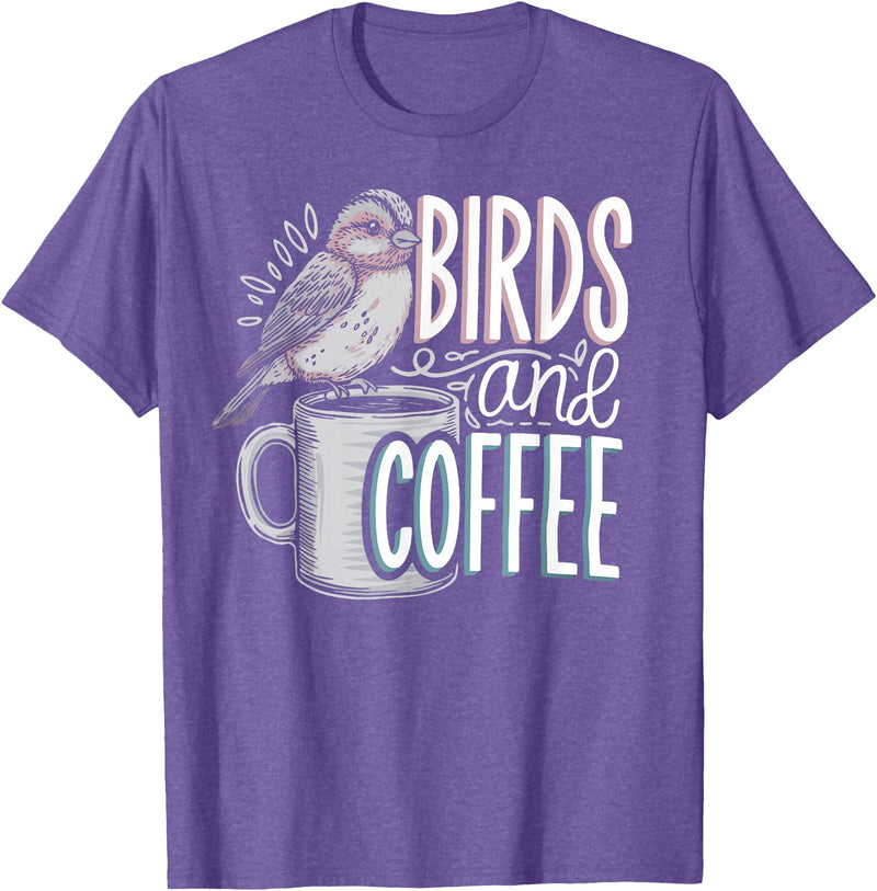 Finch Owner Gifts & Bird Lover Tees Birds And Coffee I Love Birds T-Shirt - Purple Heather