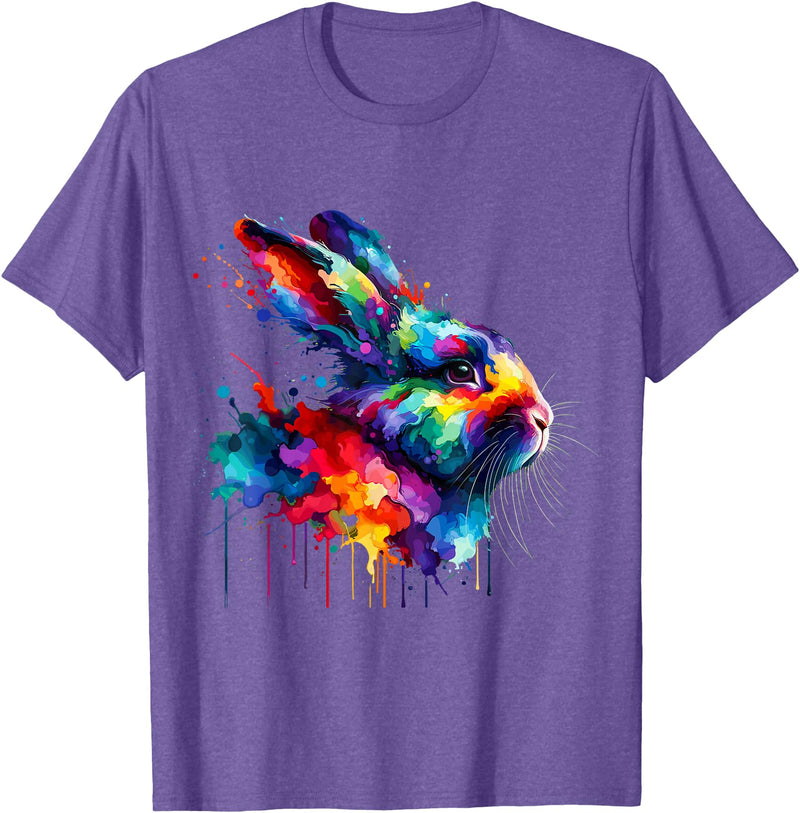 Splash Art Rabbit T-Shirt in Purple Heather